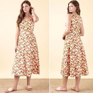 EMILY AND FIN Margot Midi Dress Sleeveless Side Pockets V-Neck Flared Skirt